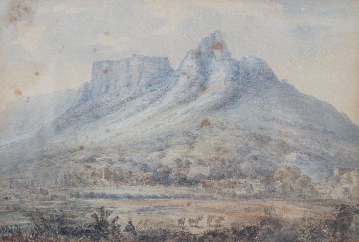 19th century South African School, watercolour, 'Lion's Head 1865, Devils Peake and Table Mountain from Rondevosch', 17 x 25cm